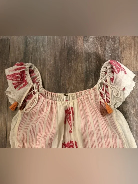 Free People Cream Tank with Pink Embroidered Detail - Picture 2 of 4